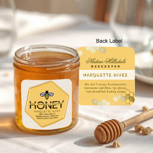 Modern 3D Yellow Hexagon Stylized Bee Ivory Honey Square Sticker