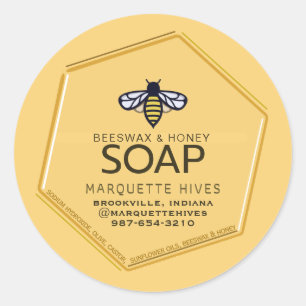 Modern 3D Yellow Hexagon Stylized Bee Soap Classic Round Sticker