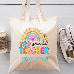 Modern 3rd Grade Rainbow Teacher  Personalized Tote Bag