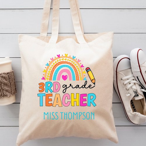 Modern 3rd Grade Rainbow Teacher  Personalized Tote Bag