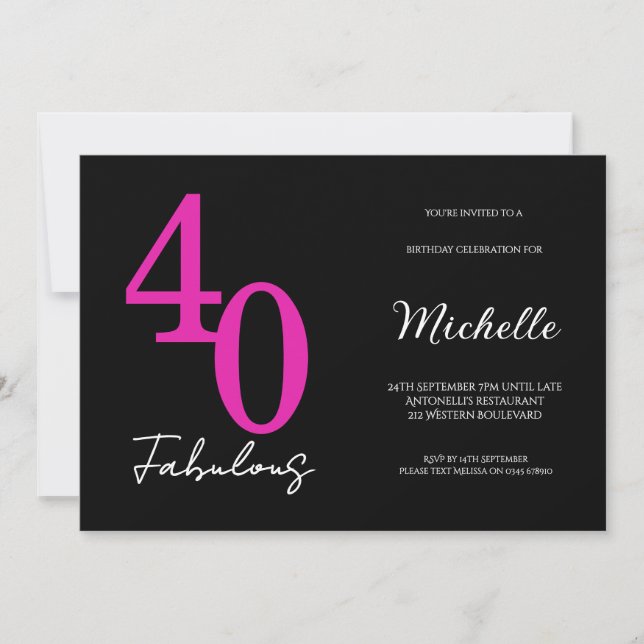 Modern 40 and Fabulous 40th Birthday Party Invitation (Front)