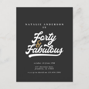 Modern 40 and fabulous black and gold birthday pos postcard