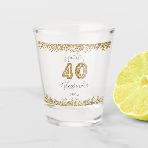 Modern 40 and Fabulous Gold Gitter Personalized Shot Glass