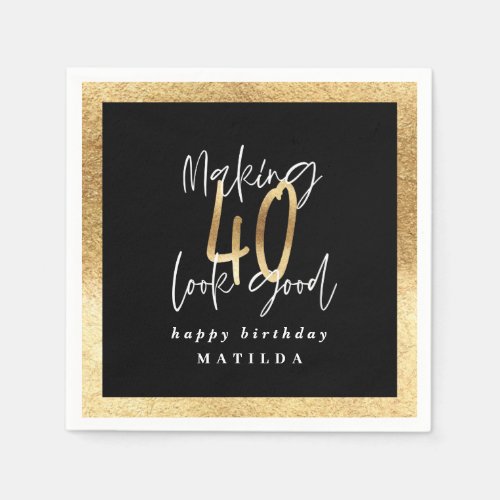 Modern 40 black and gold typography birthday party