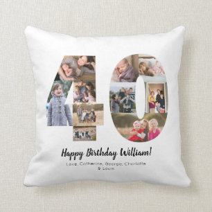 Modern 40 Number Photo Collage Custom Greeting Throw Pillow
