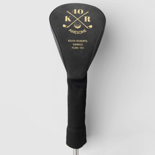 Modern 40th 50 60th Birthday Golf Monogram Black Golf Head Cover