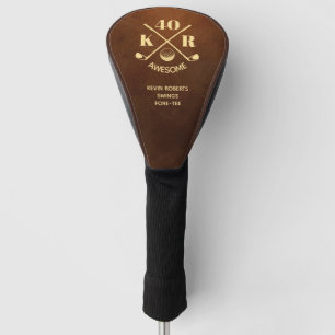 Modern 40th 50 60th Birthday Golf Monogram Brown Head Cover