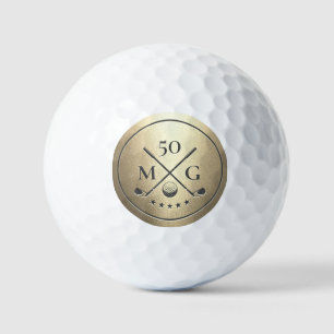 Modern 40th 50th 60 Birthday Golf Monogram Gold Balls