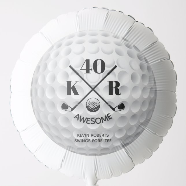 Modern 40th 50th 60th Birthday Golf Monogram Golf Balloon (Front)
