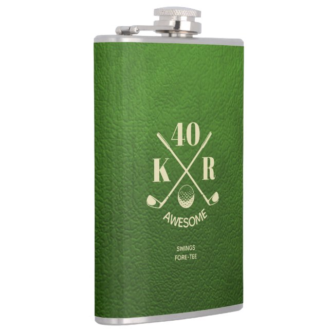 Modern 40th 50th 60th Birthday Golf Monogram Golf Flask (Right)