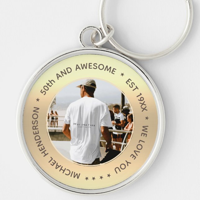 MODERN 40th 50th Birthday 60th Birthday NAME PHOTO Keychain (Front)