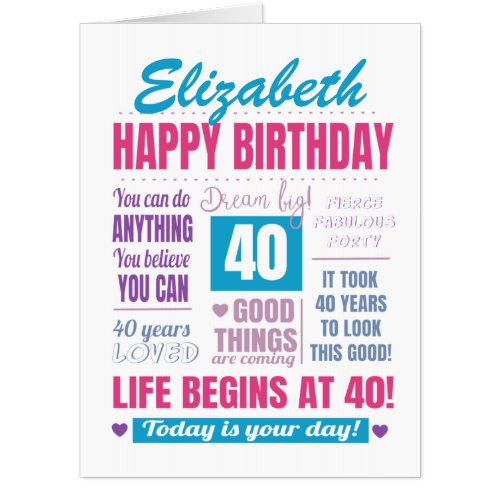 Modern 40th Birthday BIG Quote Card