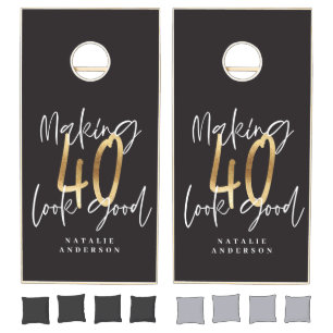 Modern 40th birthday black and gold chic cornhole set