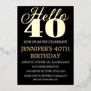 Modern 40th Birthday Black Gold Foil QR Code Forty Foil Invitation