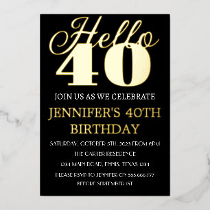 Modern 40th Birthday Black Gold Foil QR Code Forty Invitation