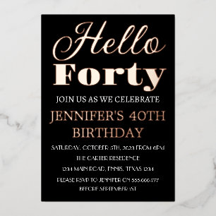 Modern 40th Birthday Black Rose Gold Foil QR Code Invitation