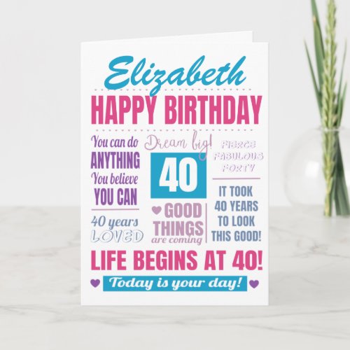Modern 40th Birthday Card