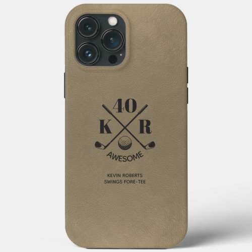 Modern 40th Birthday Golf 50 60th Monogram Beige iPhone 13 Pro Max Case