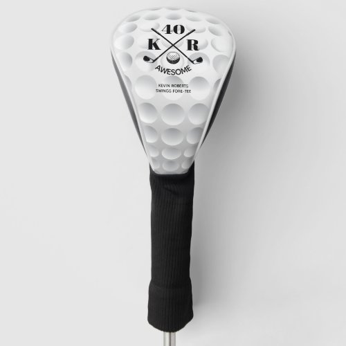 Modern 40th Birthday Golf 50th 60th Monogram Golf Head Cover