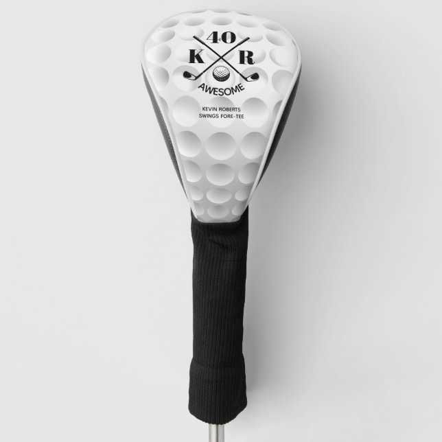 Modern 40th Birthday Golf 50th 60th Monogram Head Cover (Front)