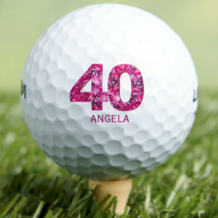 Modern 40th birthday golf balls 40 pink initials