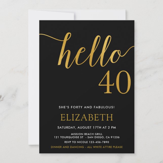 Modern 40th birthday HELLO 40 Adult Birthday Invitation (Front)