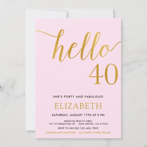 Modern 40th birthday HELLO 40 Adult Birthday Invitation