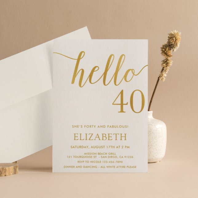 Modern 40th birthday HELLO 40 Adult Birthday Invitation (Creator Uploaded)