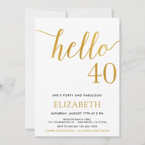 Modern 40th birthday HELLO 40 Adult Birthday Invitation