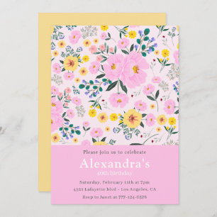 Modern 40th birthday invitations Boho Floral Chic