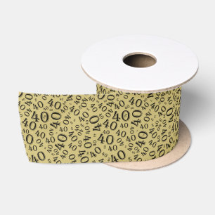 Modern 40th Birthday Number Pattern Black/Gold Satin Ribbon
