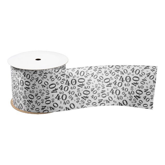 Modern 40th Birthday Number Pattern Black/White  Satin Ribbon (Spool)