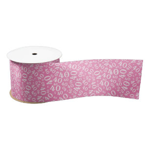 Modern 40th Birthday Number Pattern Pink/White Satin Ribbon