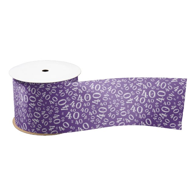 Modern 40th Birthday Number Pattern Purple/White  Satin Ribbon (Spool)