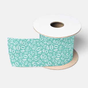 Modern 40th Birthday Number Pattern Teal/White Satin Ribbon