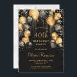 Modern 40th Birthday Party Black Gold  Invitation<br><div class="desc">Celebrate this milestone birthday with a modern sophisticated invitation! Featuring a black background adorned with shimmering gold balloons,  and sparkling gold glitter confetti. Personalize with your event details. Available in print,  as a digital download,  or both! You can add rounded corners for an extra touch of elegance.</div>
