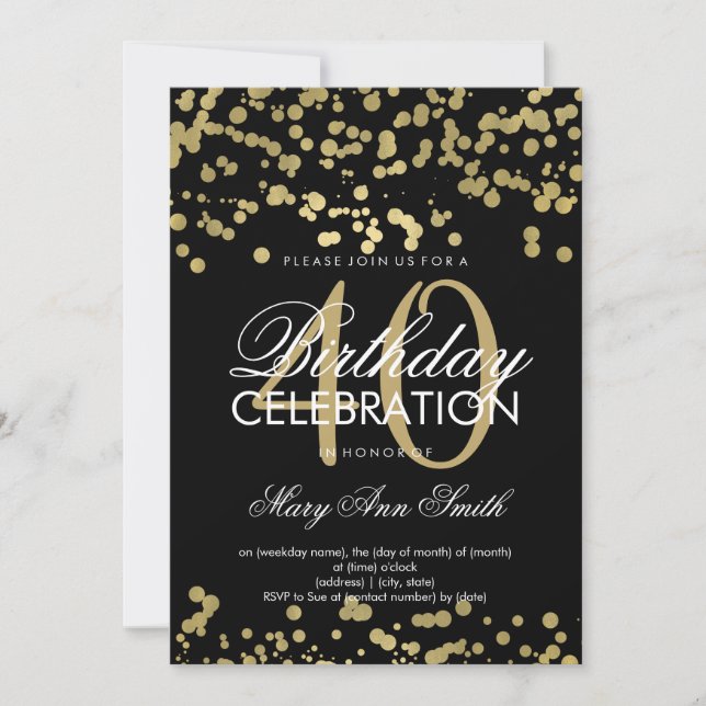 Modern 40th Birthday Party Gold Foil Confetti Invitation (Front)