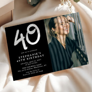 Modern 40th Birthday Party Photo Invitation