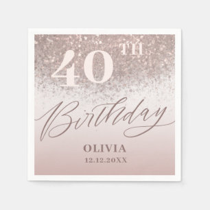 Modern 40th Birthday Party Rose Gold Glitter Napkins