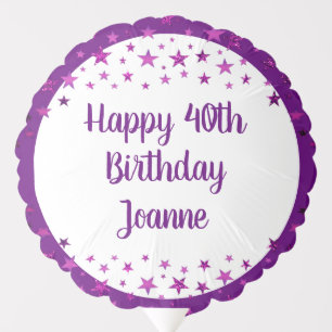 Modern 40th Birthday Purple Stars Your Text Balloon