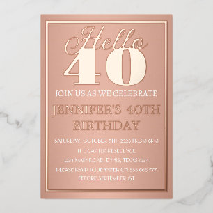 Modern 40th Birthday Rose Gold Foil QR Code Glam F Foil Invitation
