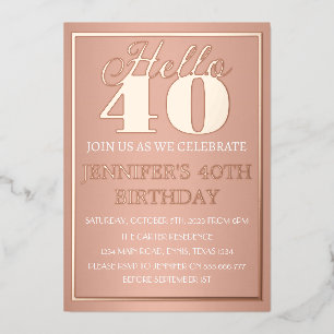 Modern 40th Birthday Rose Gold Foil QR Code Glam F Invitation
