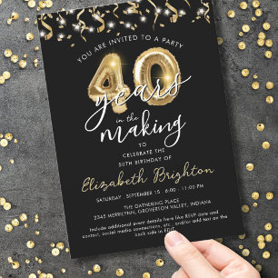 Modern 40th Birthday Script Balloon Streamers Invitation