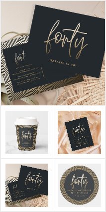 modern 40th birthday script forty black and gold
