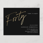 Modern 40th birthday simple elegant script  invitation postcard (Front)