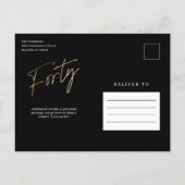 Modern 40th birthday simple elegant script  invitation postcard (Back)