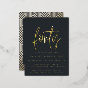 Modern 40th birthday simple stylish elegant foil holiday postcard
