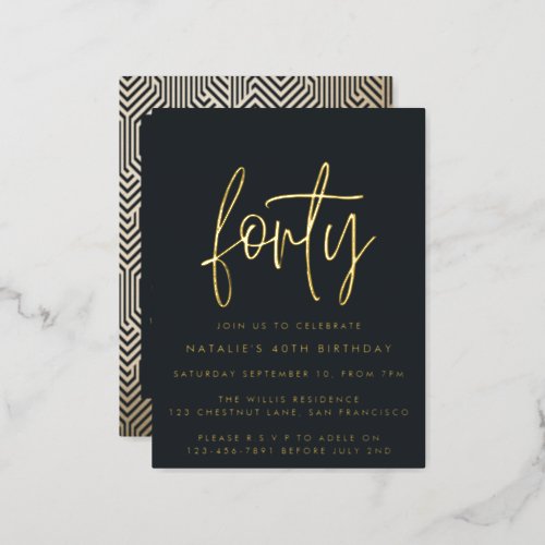 Modern 40th birthday simple stylish elegant foil holiday postcard
