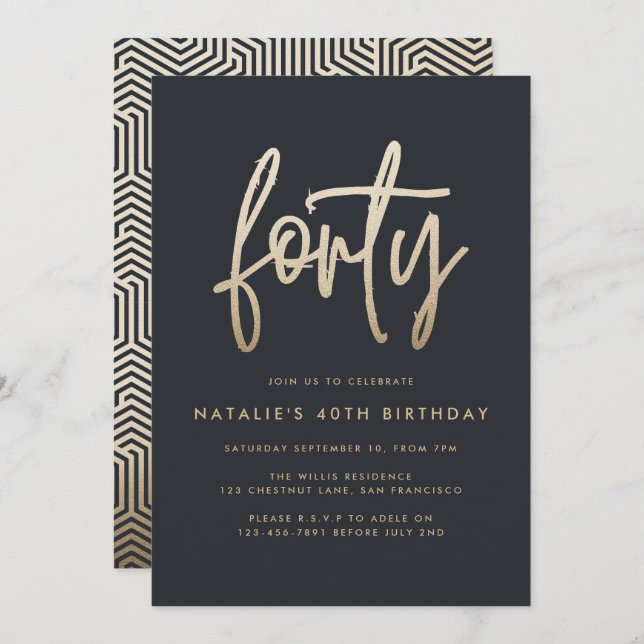 Modern 40th birthday simple stylish elegant script (Front/Back)