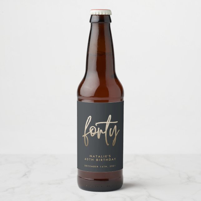 Modern 40th birthday simple stylish elegant script beer bottle label (Front)